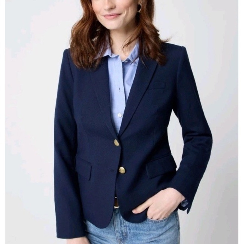 J.Crew Schoolboy Blazer Women's 4 Wool Blend Navy Blue Gold Button Preppy Career